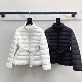 Dior new design stand-collar zip-up down jacket with a belted waist-5388  